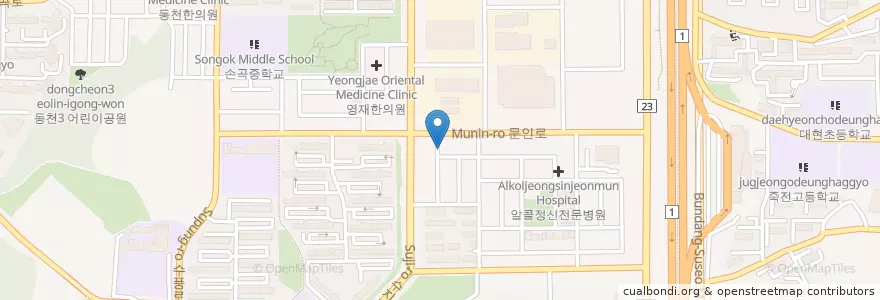 Mapa de ubicacion de 대학동물병원 en 대한민국, 경기도, 용인시, 수지구.