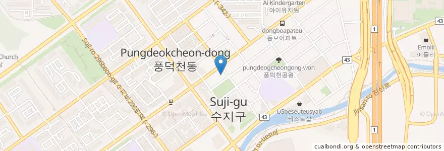 Mapa de ubicacion de 자동차병원 en 대한민국, 경기도, 용인시, 수지구.