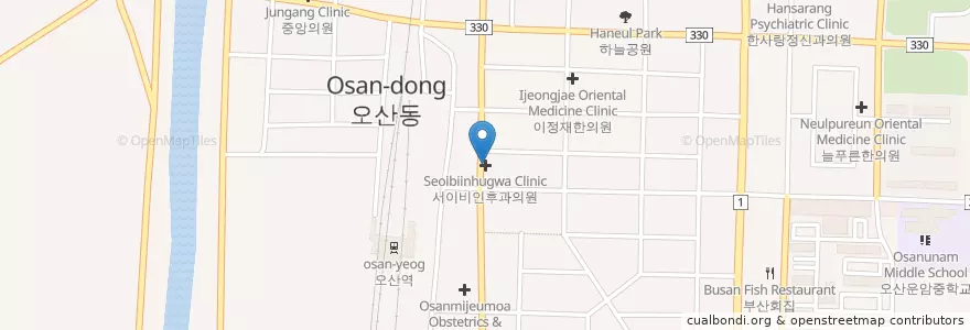 Mapa de ubicacion de 서이비인후과의원 en کره جنوبی, گیونگی-دو, 오산시.
