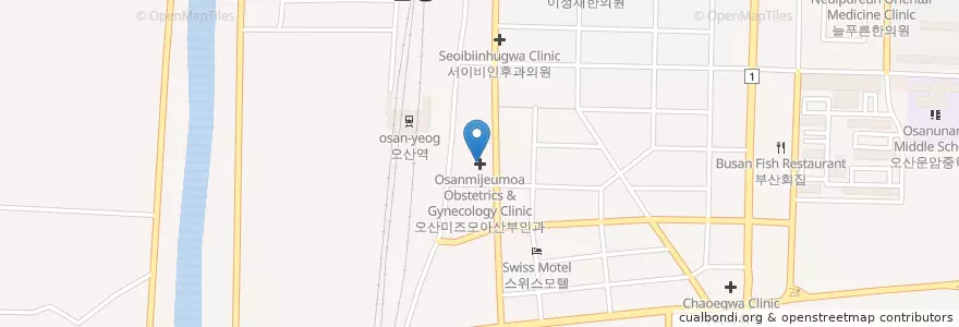 Mapa de ubicacion de 오산미즈모아산부인과 en کره جنوبی, گیونگی-دو, 오산시.