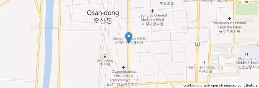 Mapa de ubicacion de 코코이비인후과 en 대한민국, 경기도, 오산시.