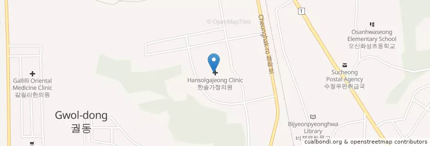 Mapa de ubicacion de 한솔가정의원 en Güney Kore, 경기도, 오산시.