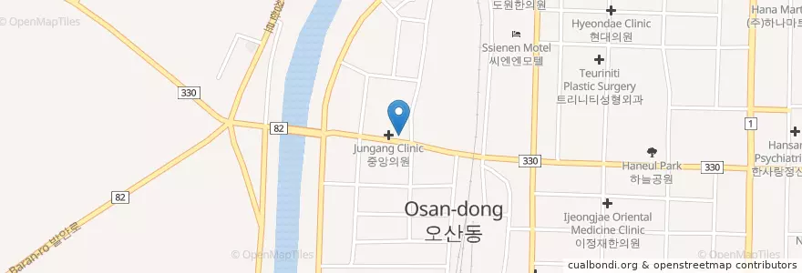 Mapa de ubicacion de 명인한의원 en 대한민국, 경기도, 오산시.