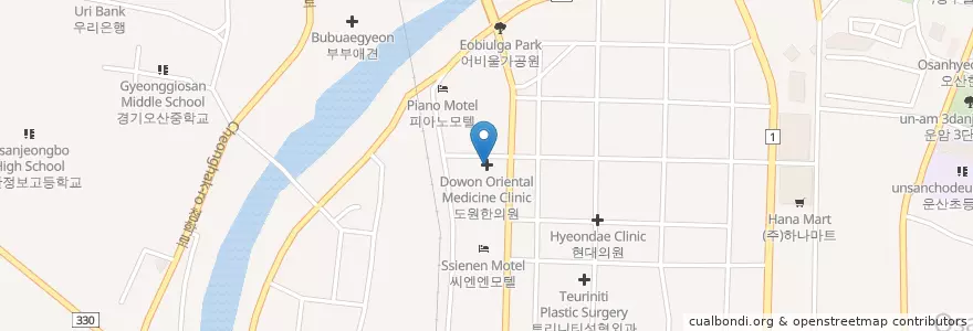 Mapa de ubicacion de 도원한의원 en Coreia Do Sul, Gyeonggi, 오산시.