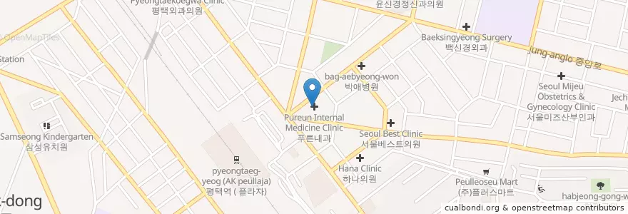 Mapa de ubicacion de 푸른내과 en Güney Kore, 경기도, 평택시.