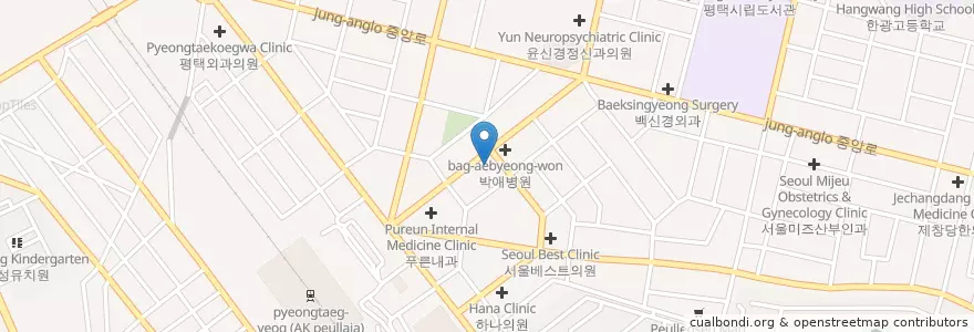 Mapa de ubicacion de 장이비인후과의원 en کره جنوبی, گیونگی-دو, 평택시.
