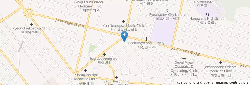 Mapa de ubicacion de 평택한길정형외과 en Corée Du Sud, Gyeonggi, 평택시.