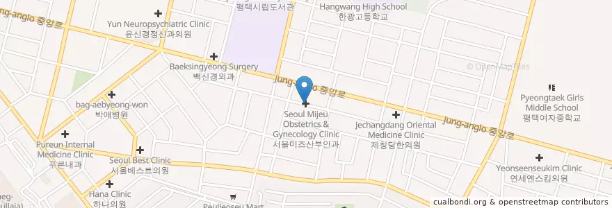Mapa de ubicacion de 서울미즈산부인과 en كوريا الجنوبية, 경기도, 평택시.
