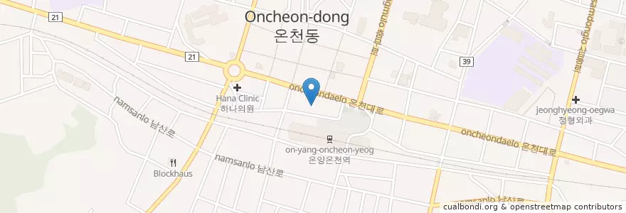 Mapa de ubicacion de 명소아과 en Güney Kore, 충청남도, 아산시.