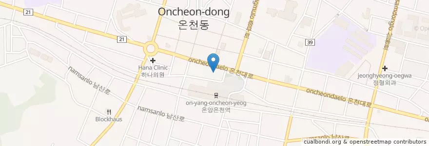 Mapa de ubicacion de 허브치과 en Güney Kore, 충청남도, 아산시.