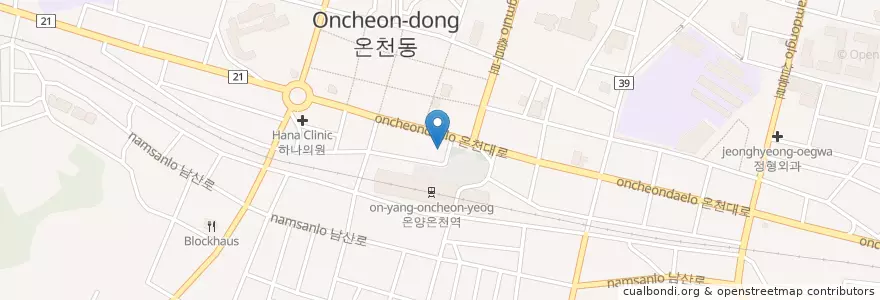 Mapa de ubicacion de 예스피부과 en 대한민국, 충청남도, 아산시.