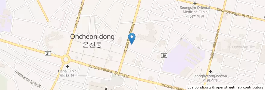 Mapa de ubicacion de 서울소아과;유앤유이비인후과의원;연세피부비뇨기과;충무의원;세브란스내과;원광한의원 en Coreia Do Sul, Chungcheong Do Sul, 아산시.