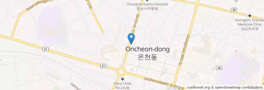 Mapa de ubicacion de 시민약국 en 대한민국, 충청남도, 아산시.