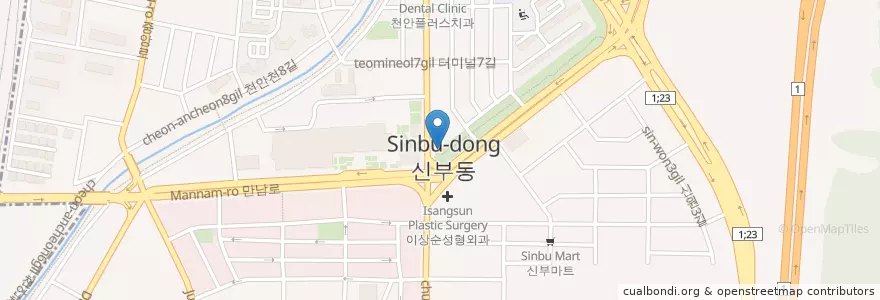 Mapa de ubicacion de 미소생한의원 천안점 en Республика Корея, Чхунчхон-Намдо, 천안시, 동남구.