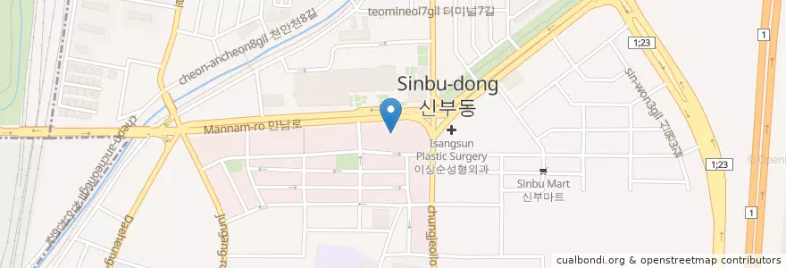 Mapa de ubicacion de 365mc의원 천안점 en Südkorea, Chungcheongnam-Do, 천안시, 동남구.