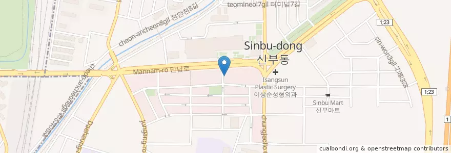 Mapa de ubicacion de 뉴욕치과 en Südkorea, Chungcheongnam-Do, 천안시, 동남구.