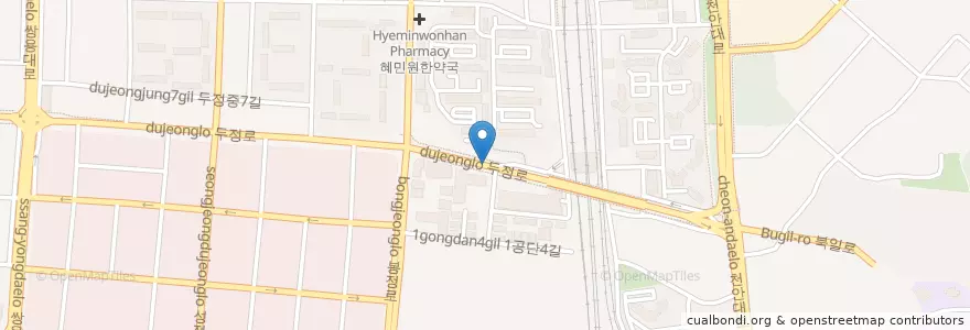 Mapa de ubicacion de 에이스치과 en 대한민국, 충청남도, 천안시, 서북구, 두정동.