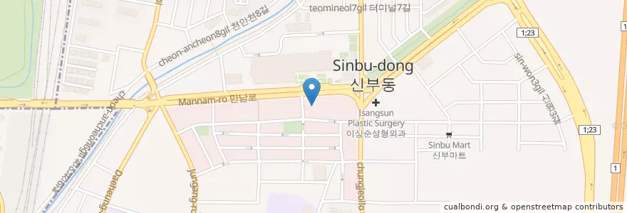 Mapa de ubicacion de 아홉가지약속치과 en 韩国/南韓, 忠清南道, 天安市, 东南区.