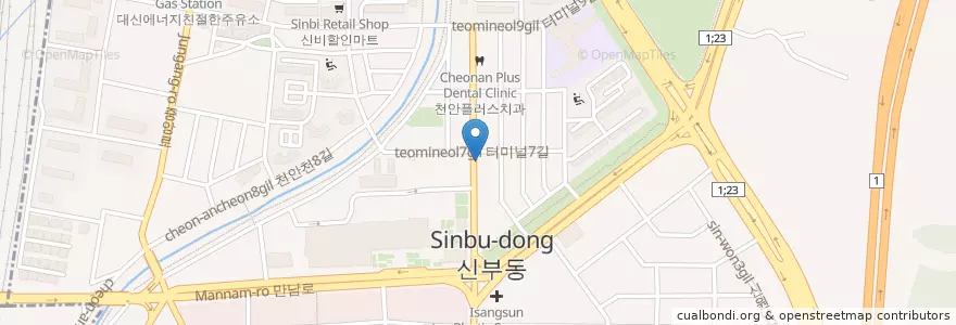 Mapa de ubicacion de 새이치과의원 en Südkorea, Chungcheongnam-Do, 천안시, 동남구.
