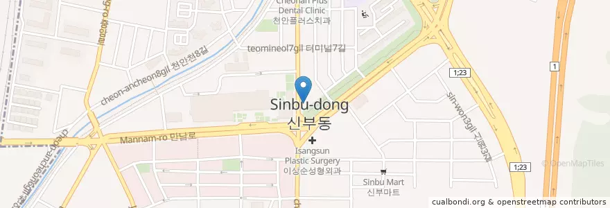 Mapa de ubicacion de 화이트치과의원 en Korea Selatan, Chungcheong Selatan, 천안시, 동남구.