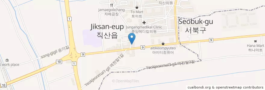 Mapa de ubicacion de 하얀미소치과 en كوريا الجنوبية, 충청남도, 천안시, 서북구, 직산읍.
