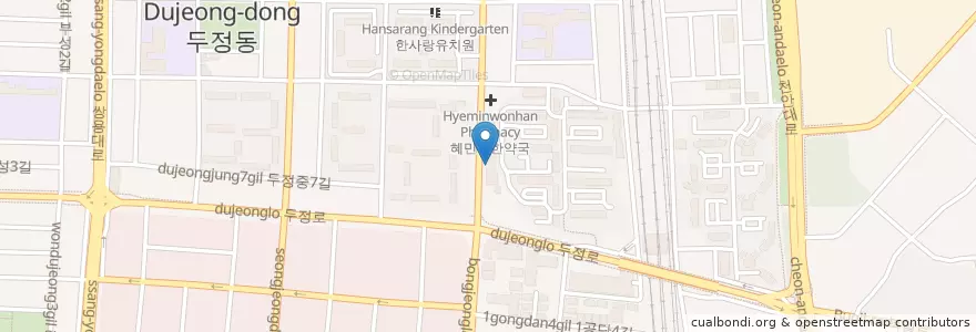 Mapa de ubicacion de 성모내과의원 en 대한민국, 충청남도, 천안시, 서북구, 두정동.