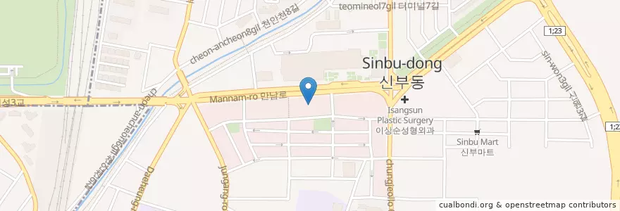 Mapa de ubicacion de 최무수통증크리닉 en كوريا الجنوبية, 충청남도, 천안시, 동남구.