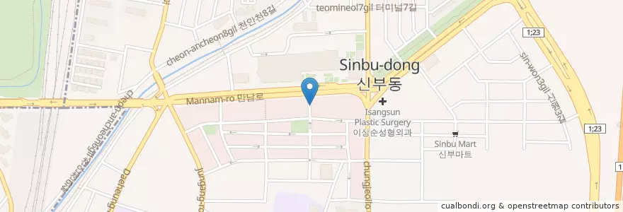 Mapa de ubicacion de 인성산부인과 en Республика Корея, Чхунчхон-Намдо, 천안시, 동남구.