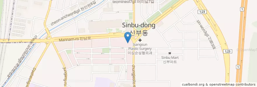 Mapa de ubicacion de 우리들통증크리닉 en Coreia Do Sul, Chungcheong Do Sul, 천안시, 동남구.