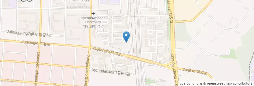 Mapa de ubicacion de 토마스의원 en کره جنوبی, چونگچئونگنام-دو, 천안시, 서북구, 두정동.