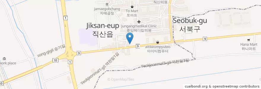 Mapa de ubicacion de 굿모닝이비인후과 en Korea Selatan, Chungcheong Selatan, 천안시, 서북구, 직산읍.