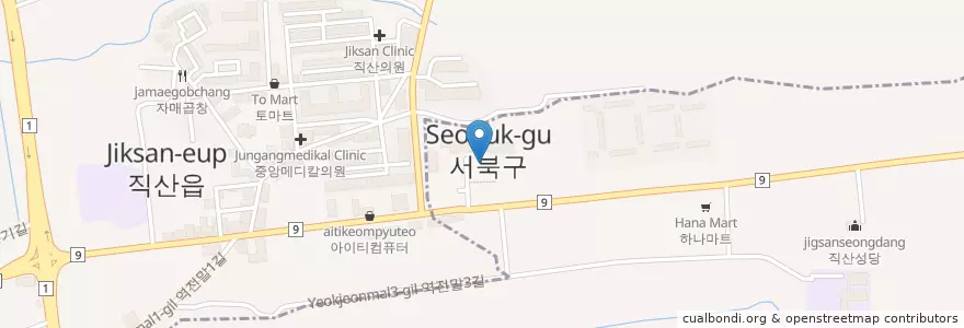 Mapa de ubicacion de 직산보건지소 en Korea Selatan, Chungcheong Selatan, 천안시, 서북구, 직산읍.