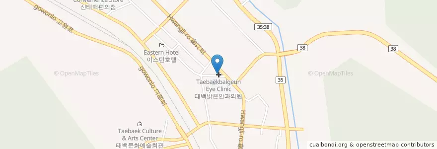 Mapa de ubicacion de 태백밝은안과의원 en Corée Du Sud, Gangwon, 태백시.