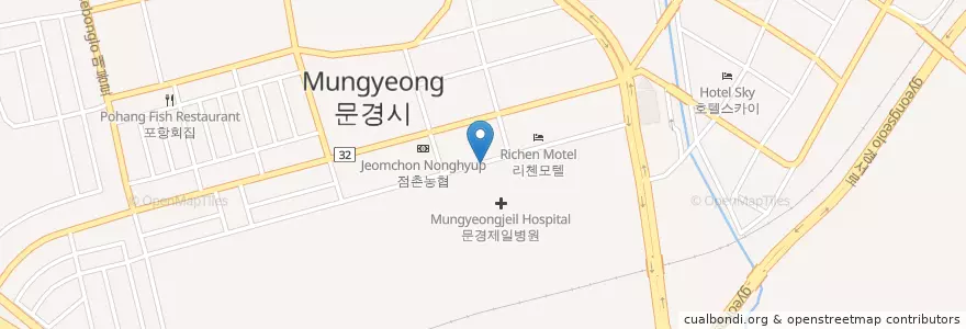 Mapa de ubicacion de 종합약국 en 대한민국, 경상북도, 상주시.