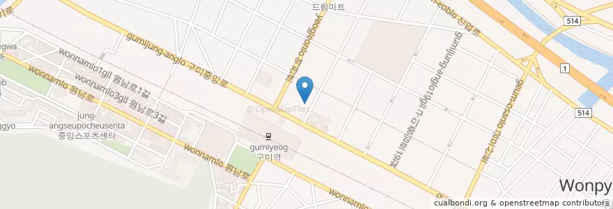Mapa de ubicacion de 미즈여성의원피부성형클리닉 en 대한민국, 경상북도, 구미시.