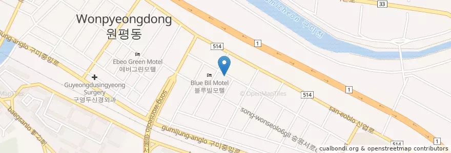 Mapa de ubicacion de 우먼뷰티클럽 en کره جنوبی, جئونسانگبوک-دو, 구미시.