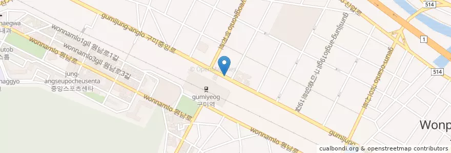 Mapa de ubicacion de 건우웰빙의원 en Республика Корея, Кёнсан-Пукто, 구미시.