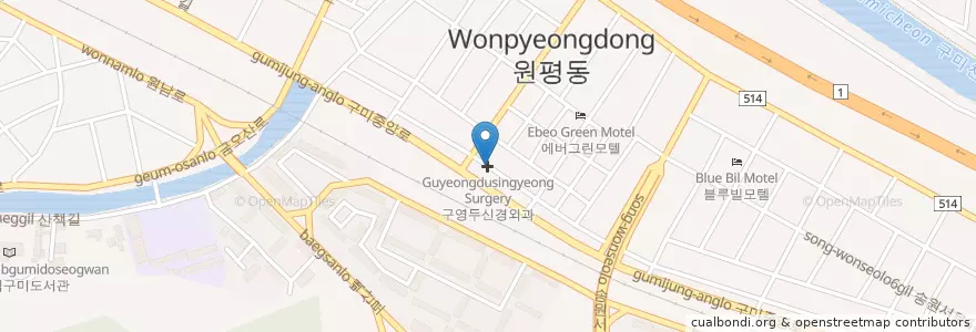 Mapa de ubicacion de 구영두신경외과 en Güney Kore, 경상북도, 구미시.