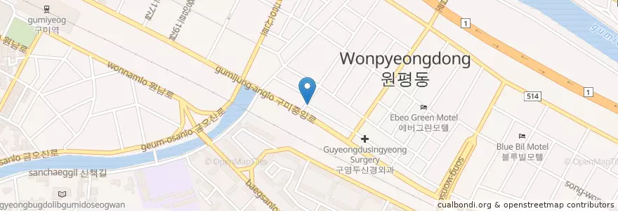 Mapa de ubicacion de 가나동물병원 en 대한민국, 경상북도, 구미시.
