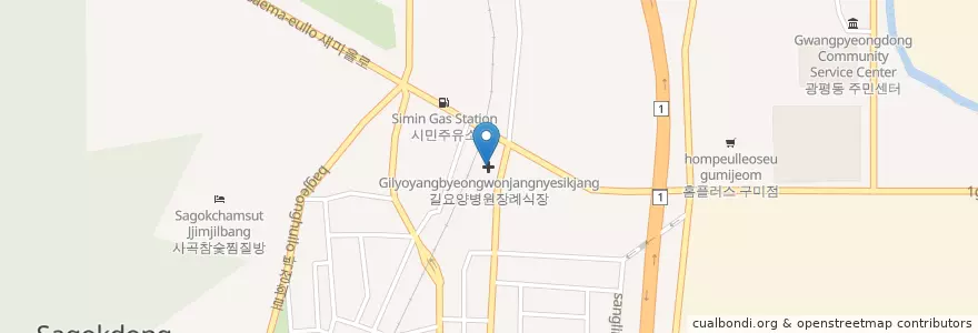 Mapa de ubicacion de 길요양병원장례식장 en Corée Du Sud, Gyeongsang Du Nord, 구미시.