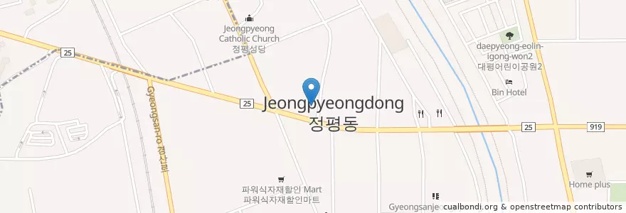 Mapa de ubicacion de 정평이안치과의원 en کره جنوبی, جئونسانگبوک-دو, 경산시, 서부2동.