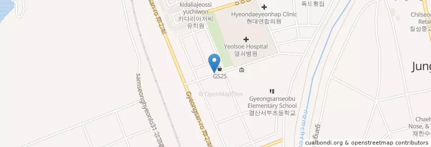 Mapa de ubicacion de 사랑애의원 en Corea Del Sur, Gyeongsang Del Norte, 경산시, 서부1동.