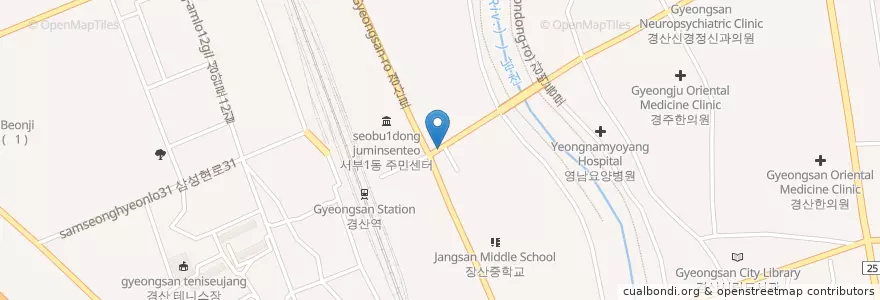 Mapa de ubicacion de 성모연합내과의원 en 대한민국, 경상북도, 경산시, 서부1동.