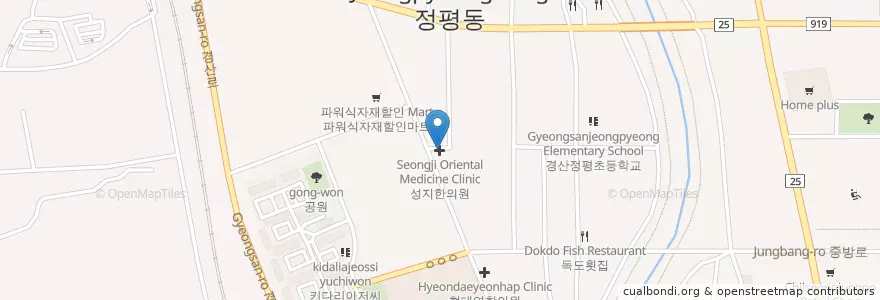 Mapa de ubicacion de 류엔강이비인후과의원 en Coreia Do Sul, Gyeongsang Do Norte, 경산시, 서부2동.
