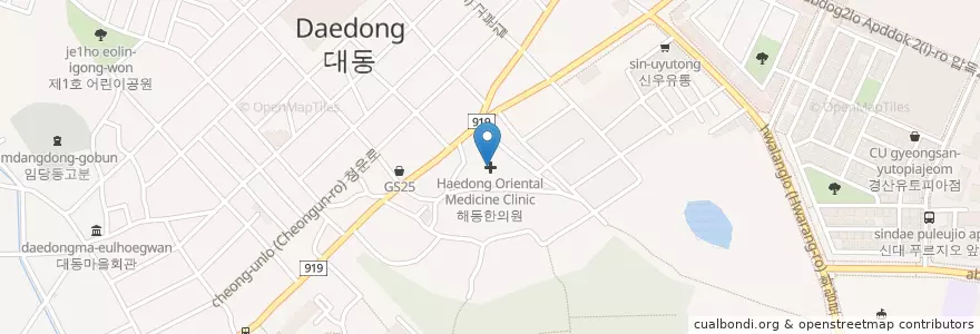 Mapa de ubicacion de Haedong Oriental Medicine Clinic en South Korea, Gyeongsangbuk-Do, Gyeongsan-Si, Bukbu-Dong.