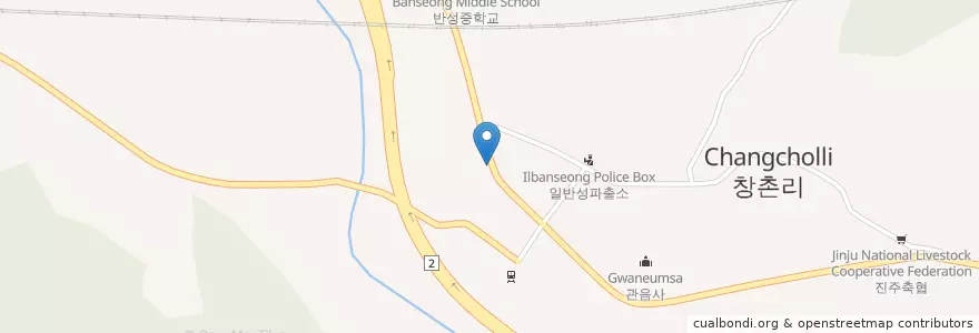 Mapa de ubicacion de 반성연합의원 en كوريا الجنوبية, 경상남도, 진주시.