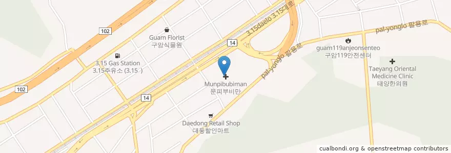 Mapa de ubicacion de 문피부비만 en Südkorea, Gyeongsangnam-Do, 창원시, 마산회원구.