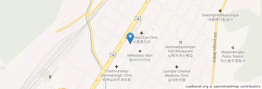 Mapa de ubicacion de 김보현성형외과 en كوريا الجنوبية, 경상남도, 창원시, 마산회원구.