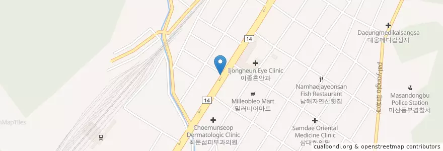 Mapa de ubicacion de 박인조내과의원 en Südkorea, Gyeongsangnam-Do, 창원시, 마산회원구.