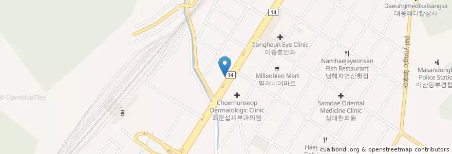 Mapa de ubicacion de 맑은의원 en Korea Selatan, Gyeongsang Selatan, 창원시, 마산회원구.